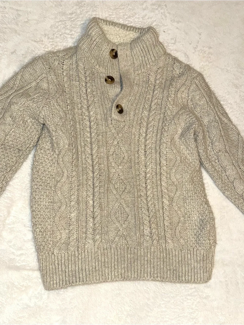 Boys Gap Kids Cable Knit Button Mock Neck Sweater - Cream Size S